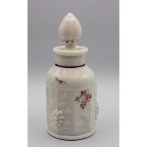 Westmoreland Milk Glass Perfume Bottle Stopper Hand Painted Floral Grape Vintage